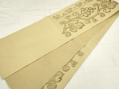 平和屋着物▽六通柄袋帯　スリーシーズン　春夏秋　葡萄蔦の葉文　正絹　逸品　AABK6854pf