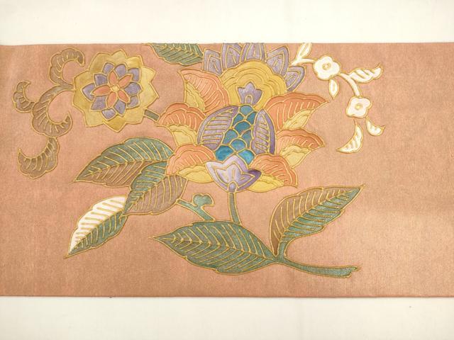 平和屋着物●九寸名古屋帯　更紗花鳥文　金彩　正絹　逸品　AABK6857pf