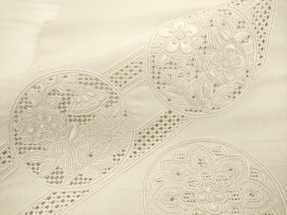 平和屋着物●中国三大刺繍　スワトウ刺繍　汕頭刺繍　総刺繍　九寸名古屋帯　紬地　草花丸文　正絹　逸品　AABK6858pf