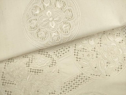平和屋着物●中国三大刺繍　スワトウ刺繍　汕頭刺繍　総刺繍　九寸名古屋帯　紬地　草花丸文　正絹　逸品　AABK6858pf