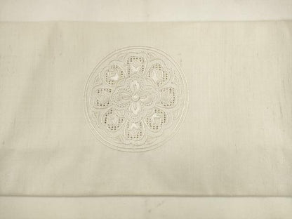 平和屋着物●中国三大刺繍　スワトウ刺繍　汕頭刺繍　総刺繍　九寸名古屋帯　紬地　草花丸文　正絹　逸品　AABK6858pf