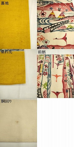 平和屋着物●九寸名古屋帯　紬地　本場琉球紅型　風景花鳥文　正絹　逸品　AABK6864pf