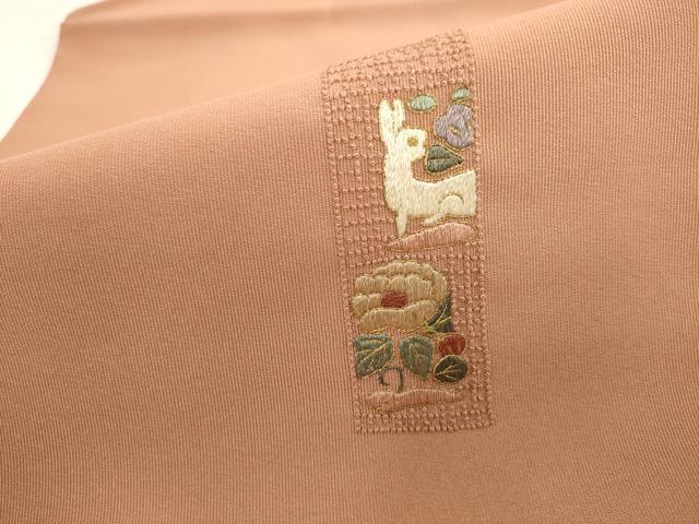 平和屋着物●爪搔き本綴れ　中国三大刺繍　相良刺繍　総刺繍　八寸名古屋帯　短冊花文　兎　金糸　正絹　逸品　AABK6873pf