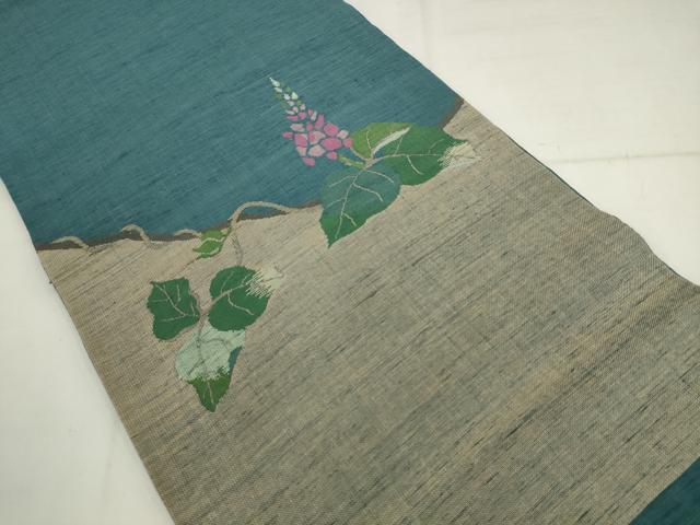 平和屋着物●太鼓柄袋帯　紬地　草花文　正絹　逸品　AABK6874pf