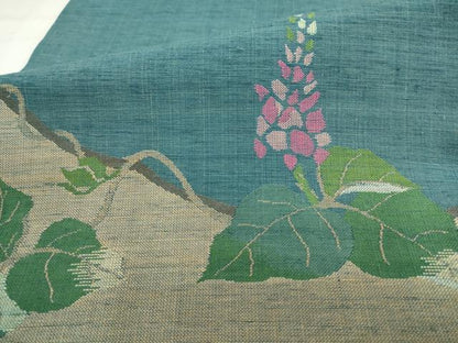 平和屋着物●太鼓柄袋帯　紬地　草花文　正絹　逸品　AABK6874pf
