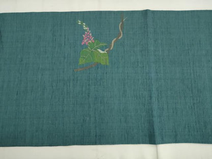平和屋着物●太鼓柄袋帯　紬地　草花文　正絹　逸品　AABK6874pf