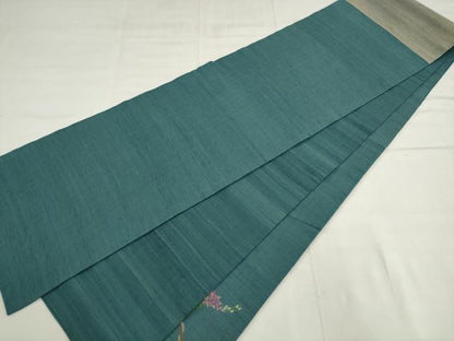 平和屋着物●太鼓柄袋帯　紬地　草花文　正絹　逸品　AABK6874pf
