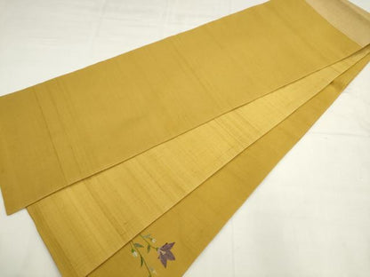 平和屋着物●太鼓柄袋帯　紬地　草花文　正絹　逸品　AABK6875pf