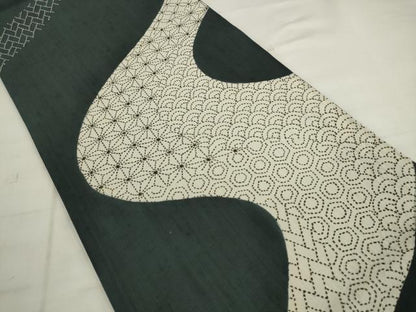 平和屋着物●六通柄袋帯　刺し子　総刺繍　紬地　流水吉祥文　正絹　逸品　AABK6880pf