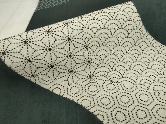 平和屋着物●六通柄袋帯　刺し子　総刺繍　紬地　流水吉祥文　正絹　逸品　AABK6880pf