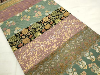 平和屋着物●両面全通柄袋帯　唐織　横段吉祥花文　金糸　正絹　逸品　AABK6883pf