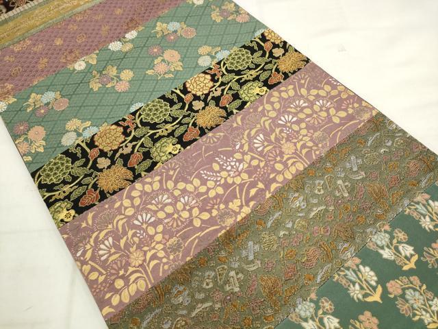 平和屋着物●両面全通柄袋帯　唐織　横段吉祥花文　金糸　正絹　逸品　AABK6883pf