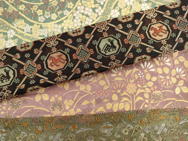 平和屋着物●両面全通柄袋帯　唐織　横段吉祥花文　金糸　正絹　逸品　AABK6883pf