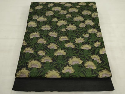 平和屋着物●太鼓柄袋帯　紬地　草花文　黒地　正絹　逸品　AABK6884pf