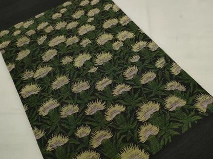 平和屋着物●太鼓柄袋帯　紬地　草花文　黒地　正絹　逸品　AABK6884pf