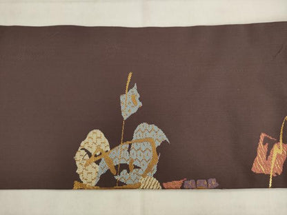 平和屋着物●九寸名古屋帯　抽象文様　金糸　正絹　逸品　AABK6887pf