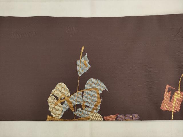 平和屋着物●九寸名古屋帯　抽象文様　金糸　正絹　逸品　AABK6887pf