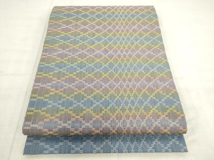 平和屋着物●太鼓柄袋帯　花織　菱文　正絹　逸品　AABK6890pf