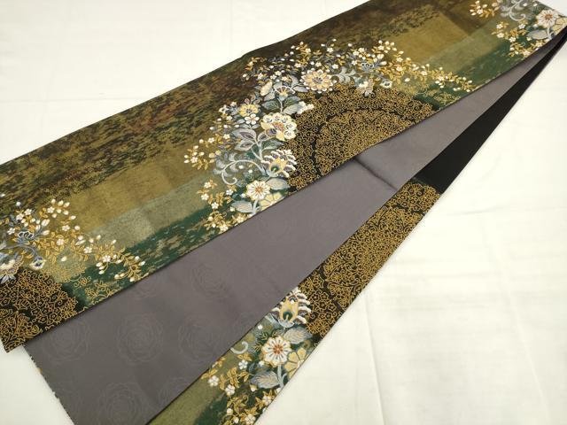 平和屋着物●染色作家　草野一騎　六通柄袋帯　唐織　更紗花文　金糸　正絹　逸品　AABK6897pf