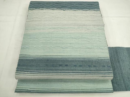 平和屋着物●八寸名古屋帯　紬地　花織　横段文　正絹　逸品　AABK6900pf