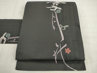 平和屋着物●九寸名古屋帯　雪月花　金糸　正絹　逸品　AABK6903pf