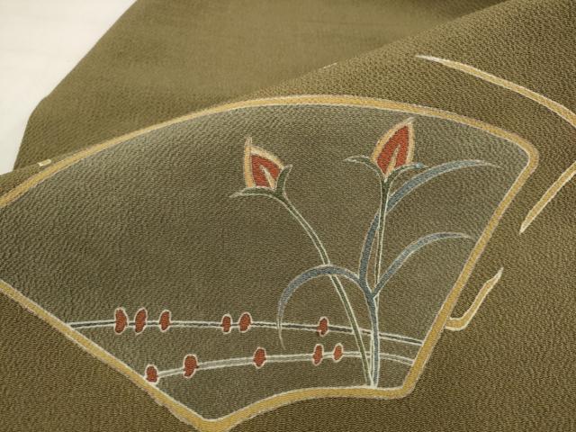 平和屋着物●九寸名古屋帯　草花文　鬼しぼ縮緬　正絹　逸品　AABK6904pf