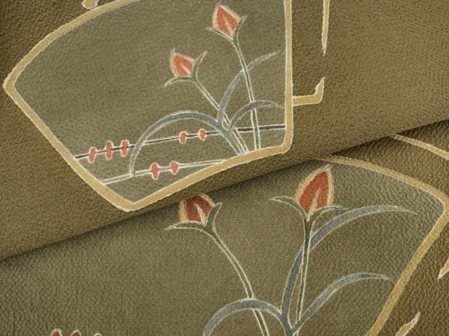 平和屋着物●九寸名古屋帯　草花文　鬼しぼ縮緬　正絹　逸品　AABK6904pf