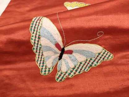 平和屋着物●アンティーク　大正ロマン　九寸名古屋帯　総手刺繍　舞蝶文　金銀糸　正絹　逸品　AABK6906pf