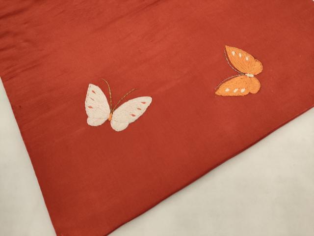 平和屋着物●アンティーク　大正ロマン　九寸名古屋帯　総手刺繍　舞蝶文　金銀糸　正絹　逸品　AABK6906pf