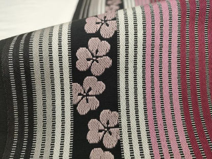 平和屋着物●本場筑前博多織　半幅帯　花間道　黒地　正絹　逸品　AABK6917pf