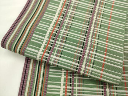 平和屋着物●本場筑前博多織　半幅帯　格子　正絹　逸品　AABK6918pf
