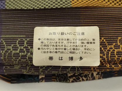 平和屋着物●本場筑前博多織　両面半幅帯　花間道　原田織物謹製　証紙付き　正絹　逸品　AABK6921pf