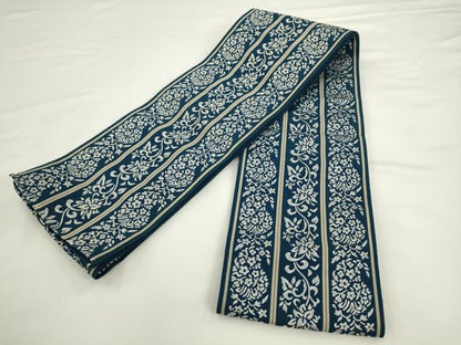 平和屋着物●本場筑前博多織　半幅帯　草花間道　証紙付き　正絹　逸品　AABK6924pf