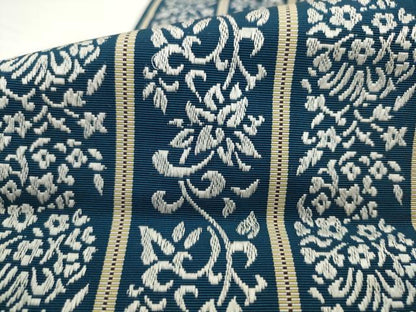 平和屋着物●本場筑前博多織　半幅帯　草花間道　証紙付き　正絹　逸品　AABK6924pf