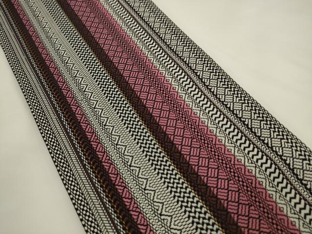 平和屋着物●本場筑前博多織　半幅帯　間道　正絹　逸品　AABK6928pf