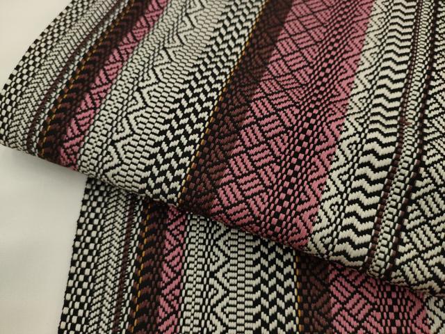 平和屋着物●本場筑前博多織　半幅帯　間道　正絹　逸品　AABK6928pf