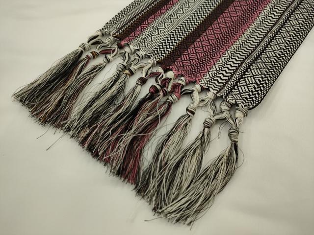 平和屋着物●本場筑前博多織　半幅帯　間道　正絹　逸品　AABK6928pf