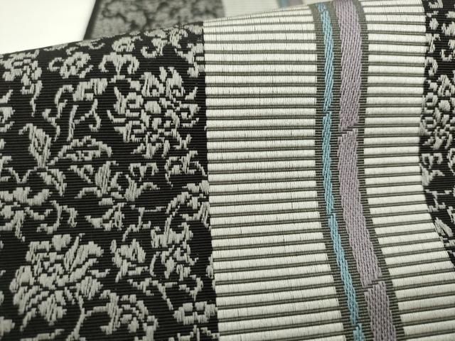 平和屋着物●本場筑前博多織　半幅帯　草花間道　井上絹織謹製　証紙付き　正絹　逸品　AABK6929pf