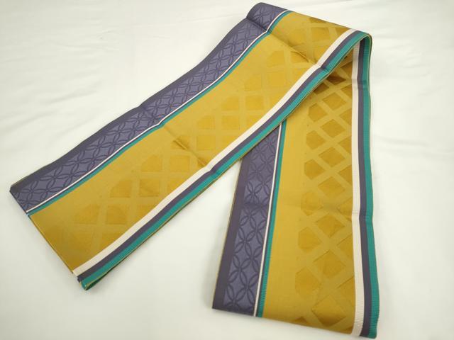 平和屋着物●本場筑前博多織　半幅帯　一重帯　間道　正絹　逸品　AABK6931pf