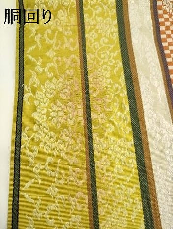平和屋着物●本場筑前博多織　半幅帯　草花間道　井上絹織謹製　証紙付き　正絹　逸品　AABK6937pf
