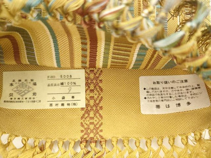 平和屋着物●本場筑前博多織　両面半幅帯　間道　西村織物謹製　証紙付き　正絹　逸品　AABK6940pf