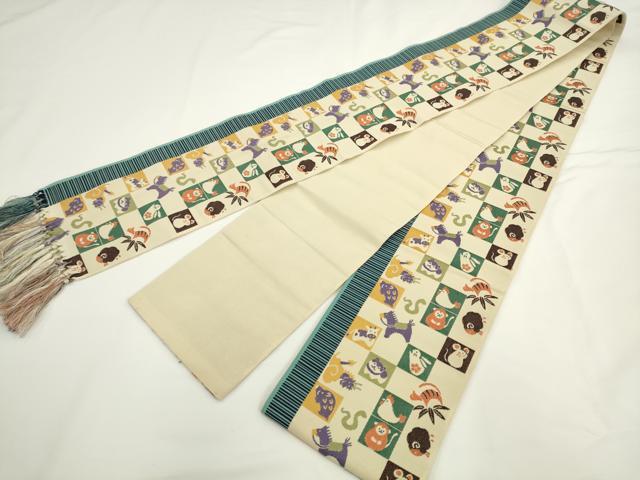 平和屋着物●本場筑前博多織　半幅帯　十二支　正絹　逸品　AABK6942pf