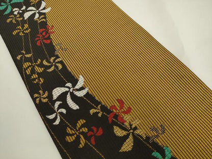 平和屋着物●半幅帯　流水花文　金糸　正絹　逸品　AABK6944pf