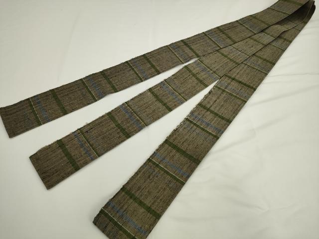 平和屋着物●男性　角帯　紬地　横段文　正絹　逸品　AABK6956pf