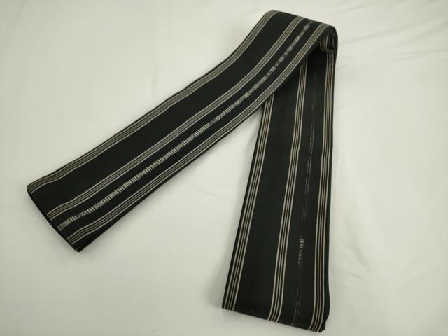 平和屋着物●男性　本場筑前博多織　角帯　献上　黒地　正絹　逸品　AABK6962pf
