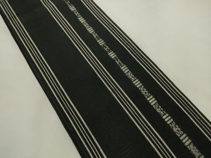 平和屋着物●男性　本場筑前博多織　角帯　献上　黒地　正絹　逸品　AABK6962pf