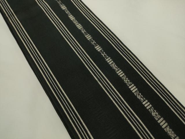 平和屋着物●男性　本場筑前博多織　角帯　献上　黒地　正絹　逸品　AABK6962pf