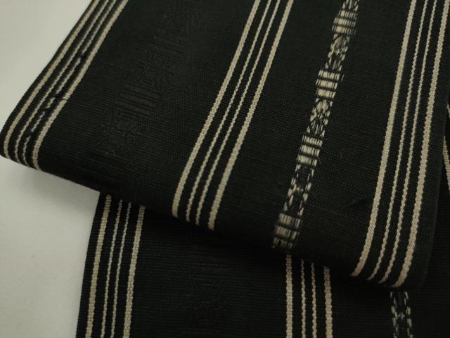 平和屋着物●男性　本場筑前博多織　角帯　献上　黒地　正絹　逸品　AABK6962pf