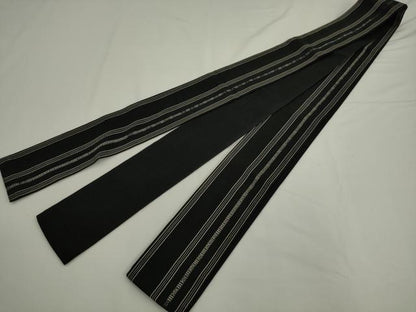 平和屋着物●男性　本場筑前博多織　角帯　献上　黒地　正絹　逸品　AABK6962pf