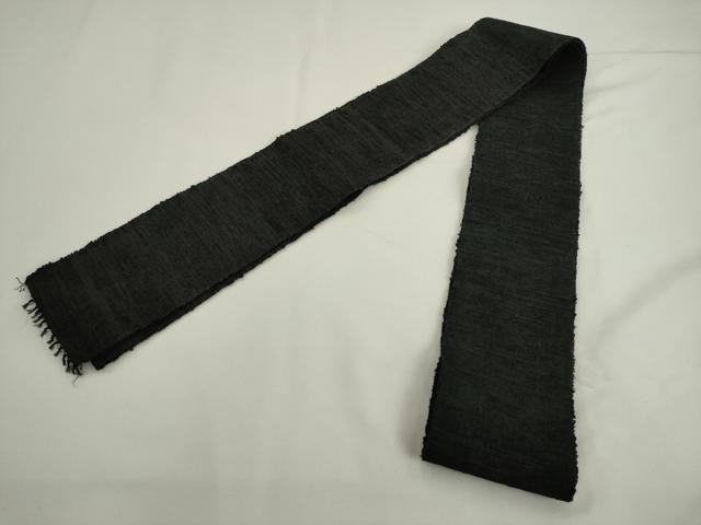 平和屋着物●男性　角帯　一重帯　紬地　霞文　黒地　正絹　逸品　AABK6963pf